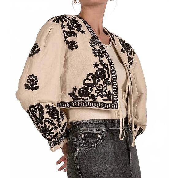NEW ELAN tie front boho jacket in natural/black - Picture 4 of 4